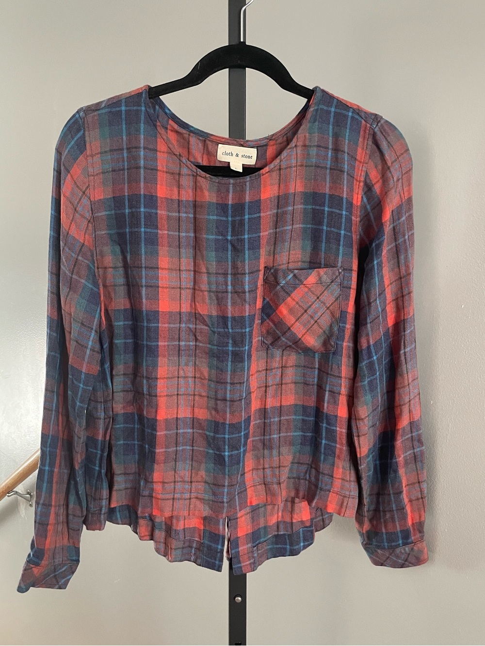 Cloth & Stone Tartan Plaid Lace Back Size Large